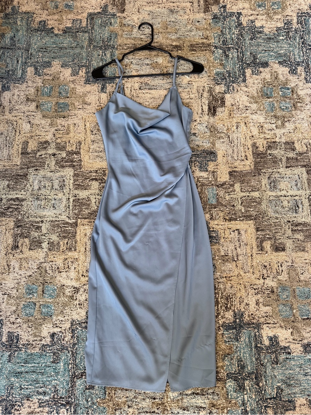 Lulu's Dusty Blue Satin Cowl Midi Dress